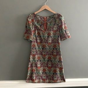 Floral cutout neck dress - zipper back Maude